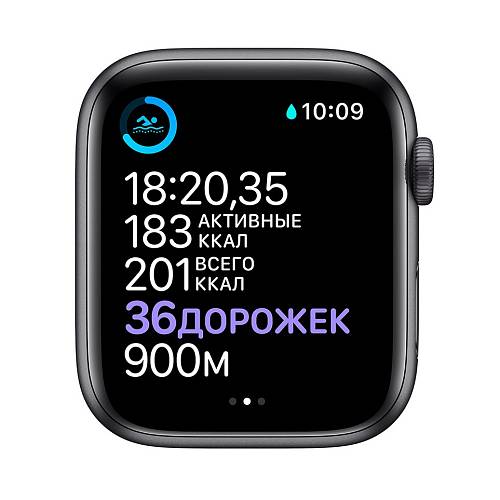 Apple Watch Series 6, 44 мм, алюминий цвета «серый космос», спортивный ремешок черного цвета