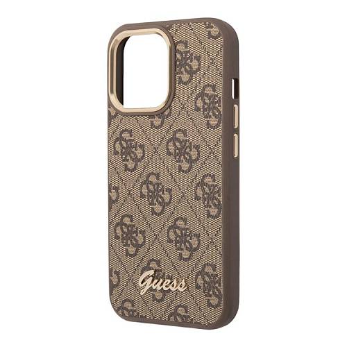 Чехол для смартфона iPhone 14 Pro Guess PU 4G Script metal logo with MagSafe, коричневый