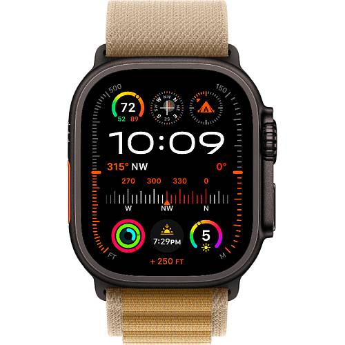 Apple Watch Ultra 2 (2024), 49 мм, корпус цвета «титановый черный», бежевый ремешок Alpine, M