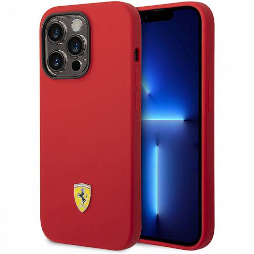 Чехол для смартфона Ferrari Silicone Metal Logo iPhone 14 Pro, красный