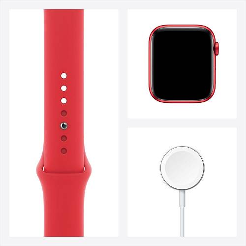 Apple Watch Series 6, 44 мм, алюминий цвета (PRODUCT)RED, спортивный ремешок красного цвета