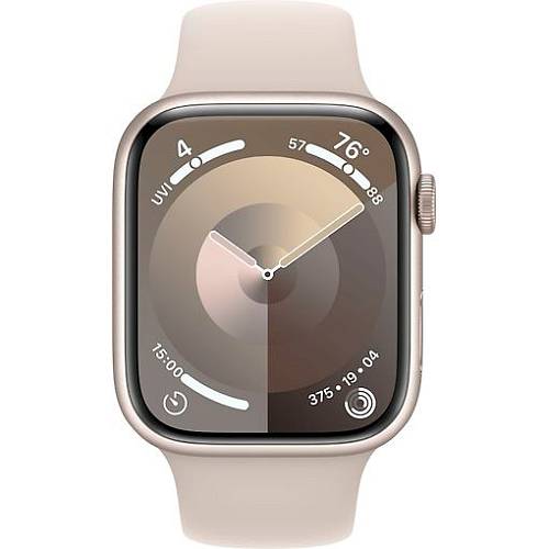 Apple Watch Series 9, 45 мм, корпус из алюминия цвета «сияющая звезда», спортивный ремешок, S/M