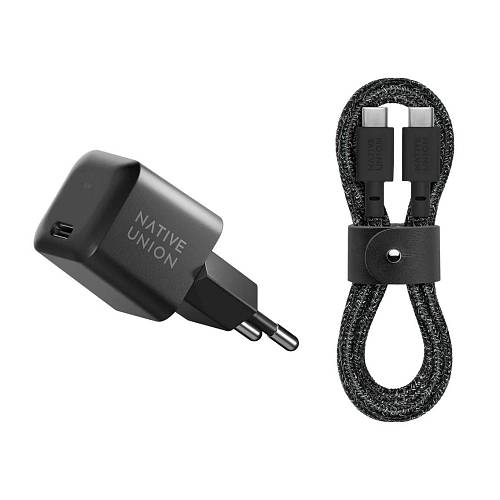 Зарядное устройство Native Union Fast GaN Charger USB-C, PD, 30Вт, с кабелем, черный
