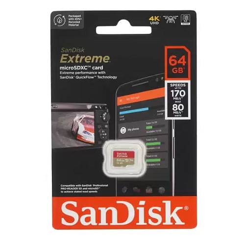 Карта памяти SanDisk Extreme Micro SDXC, 64 Гб