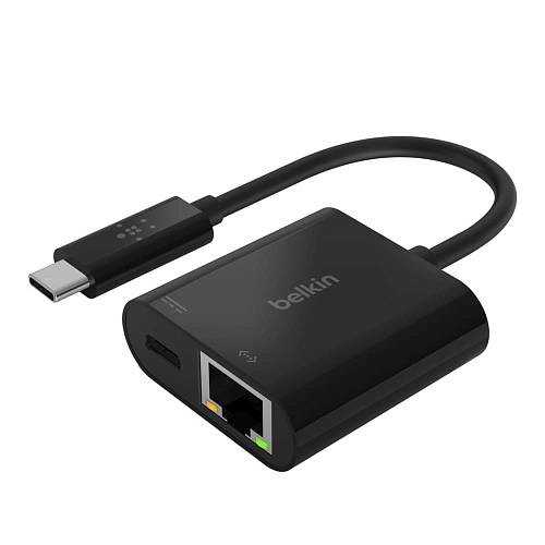 Адаптер Belkin USB-C Ethernet port + Charge Adapter, 60Вт, черный (INC001btBK)