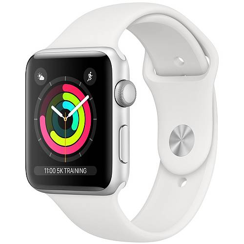 Умные часы Apple Watch Series 3, 38 мм, алюминий серебристого цвета, спортивный ремешок белого цвета (уценка)