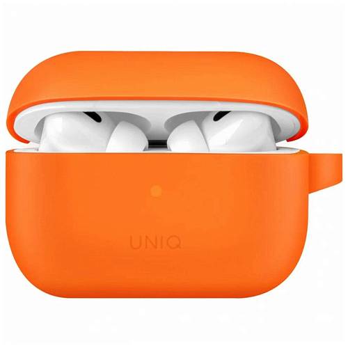 Чехол для наушников Uniq Airpods Pro 2 Vencer Silicone case + carabin and earstrap, оранжевый