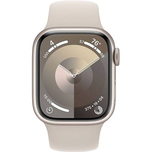 Apple Watch Series 9, 41 мм, корпус из алюминия цвета «сияющая звезда», спортивный ремешок, S/M