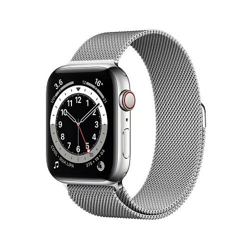 Apple Watch Series 6 GPS + Cellular, 44 мм, сталь серебристого цвета, стальной ремешок серебристый