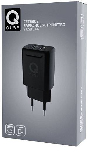 Зарядное устройство QUB, 2хUSB, 3.4А, черный