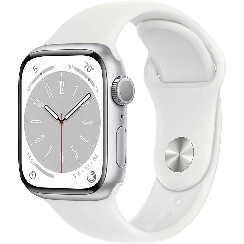 Apple Watch Series 8, 41 мм, корпус из алюминия серебристого цвета, ремешок серебристого цвета, M/L