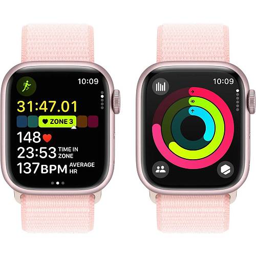 Apple Watch Series 9, 41 мм, корпус из алюминия розового цвета, плетеный ремешок