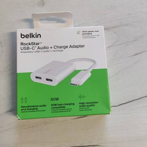 Адаптер Belkin 2xUSB-C - USB-C (AUDIO + CHARGE), белый (уценка)